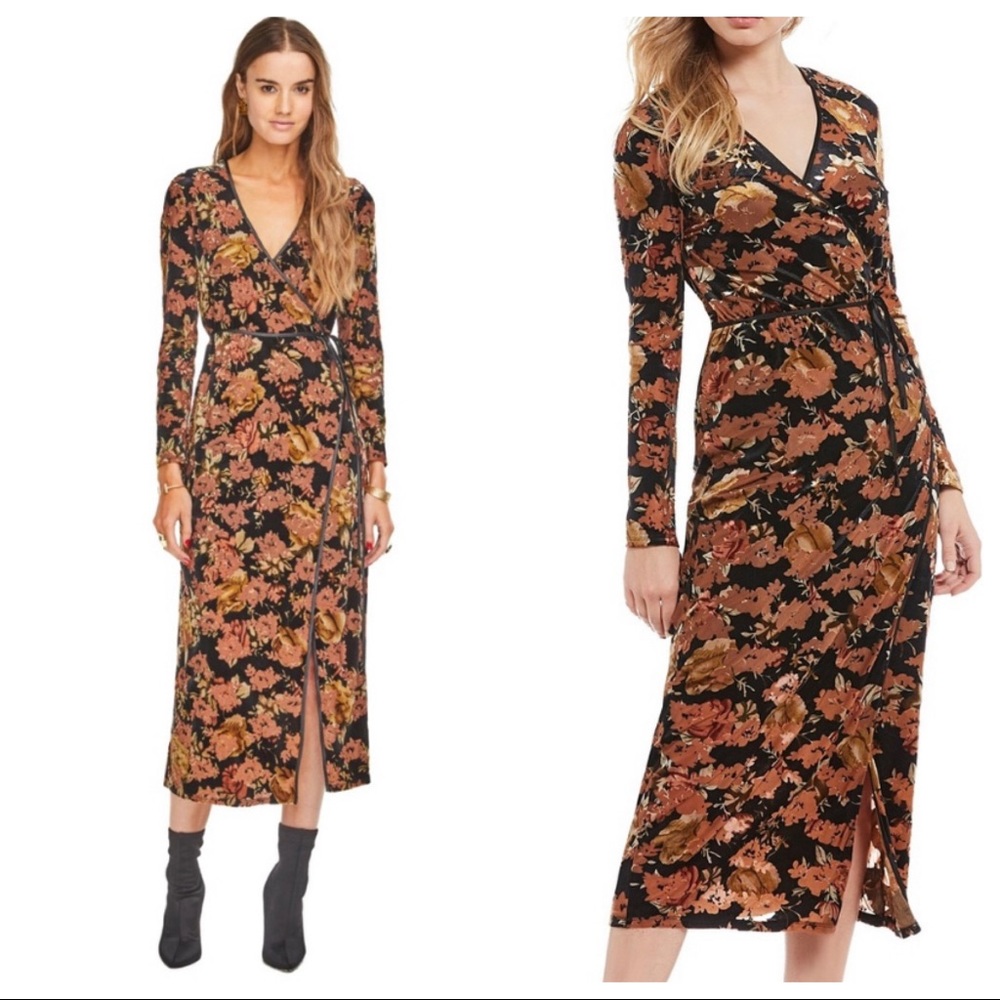 🆕NWT floral velvet burnout wrap midi dress - Picture 2 of 16